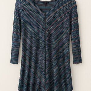 BCBGMAXAZRIA Dress Women's Small Black Rainbow Stripe Long Sleeve Sharkbite Hem
